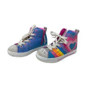 SKECHERS Girls Twinkle Sparks Heart Pop Rainbow Light-Up Sneakers Glitter Size 1